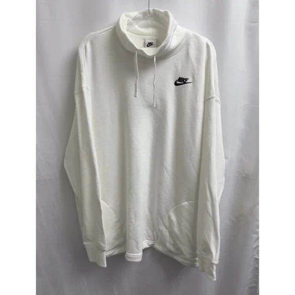 Nike Club Fleece Oversized Mock-Neck Sweatshirt Womens Medium FB8664-100 White - Picture 1 of 10